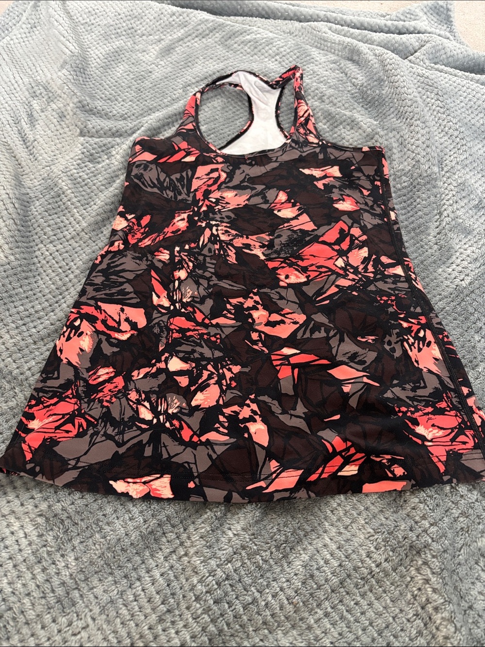 lululemon athletica Black Racerback Tank with Coral & Gray Abstract Print